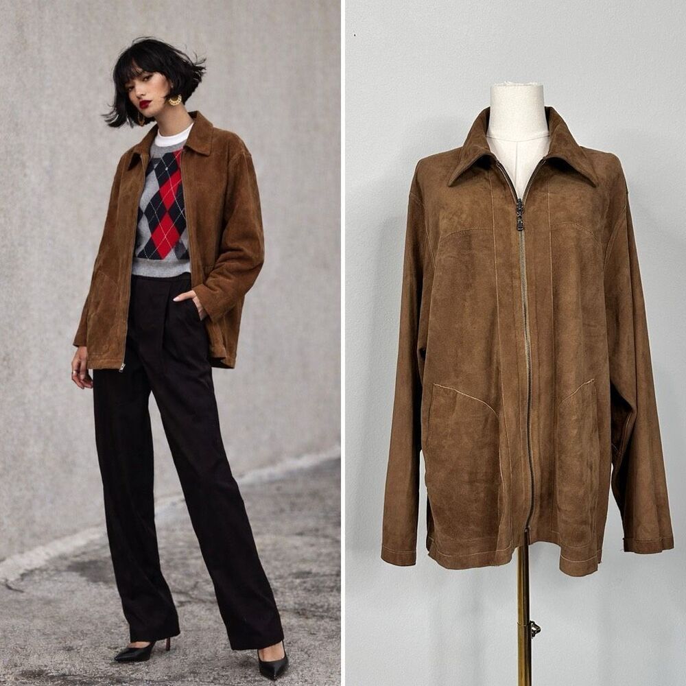Casa López Argentina Reversible Goat Suede Leather Jacket L 90s minimalist
